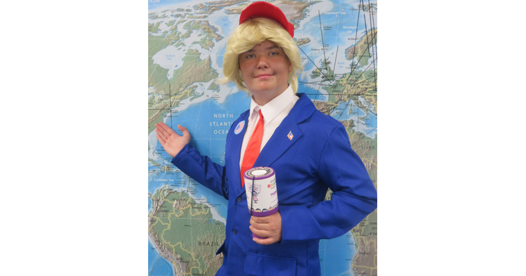Image of Fundraising dressed as Donald Trump!  