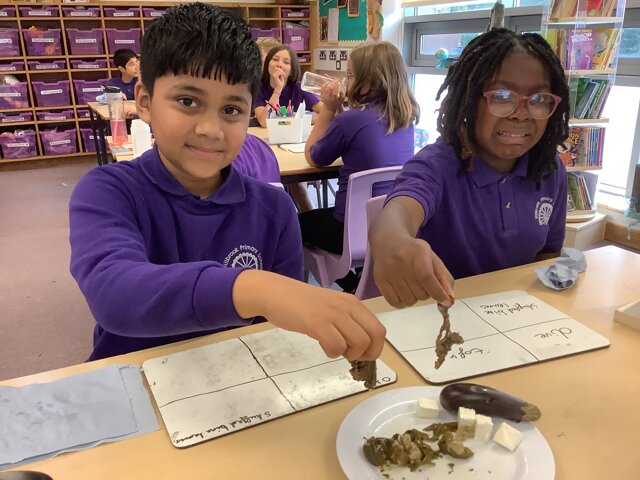 Image of Year 5 children tasting Greek food