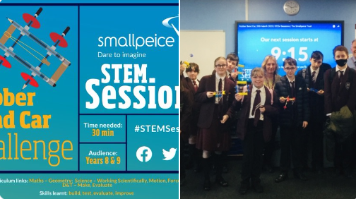 Image of STEAM Club: Our STEAM club members took part yesterday in the UK 'On line' Rubber Band Car Challenge.