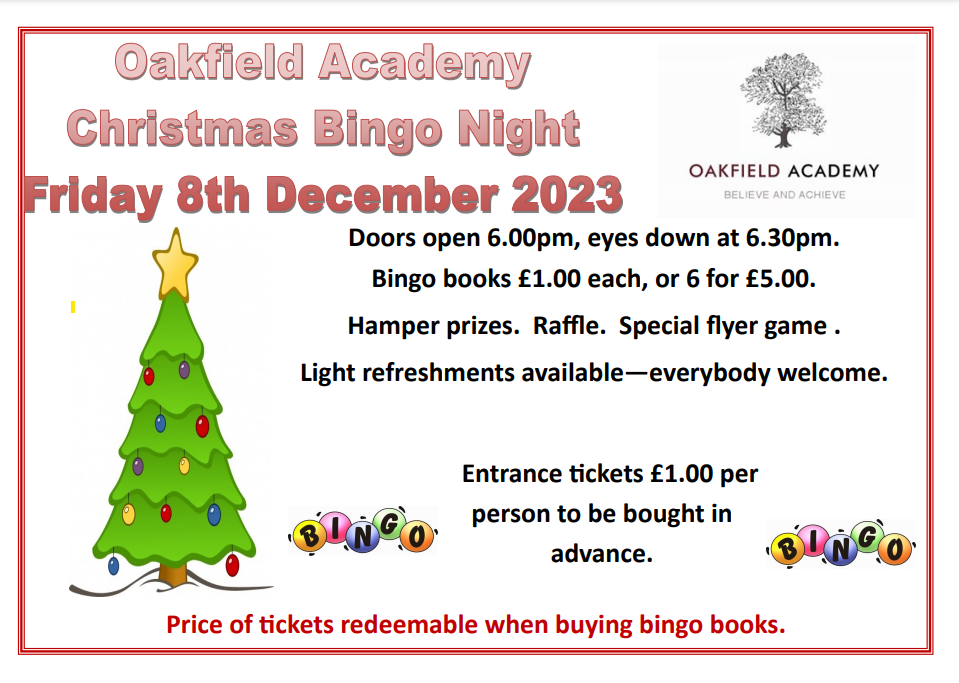 Image of Bingo Night at Oakfield Academy 8.12.23