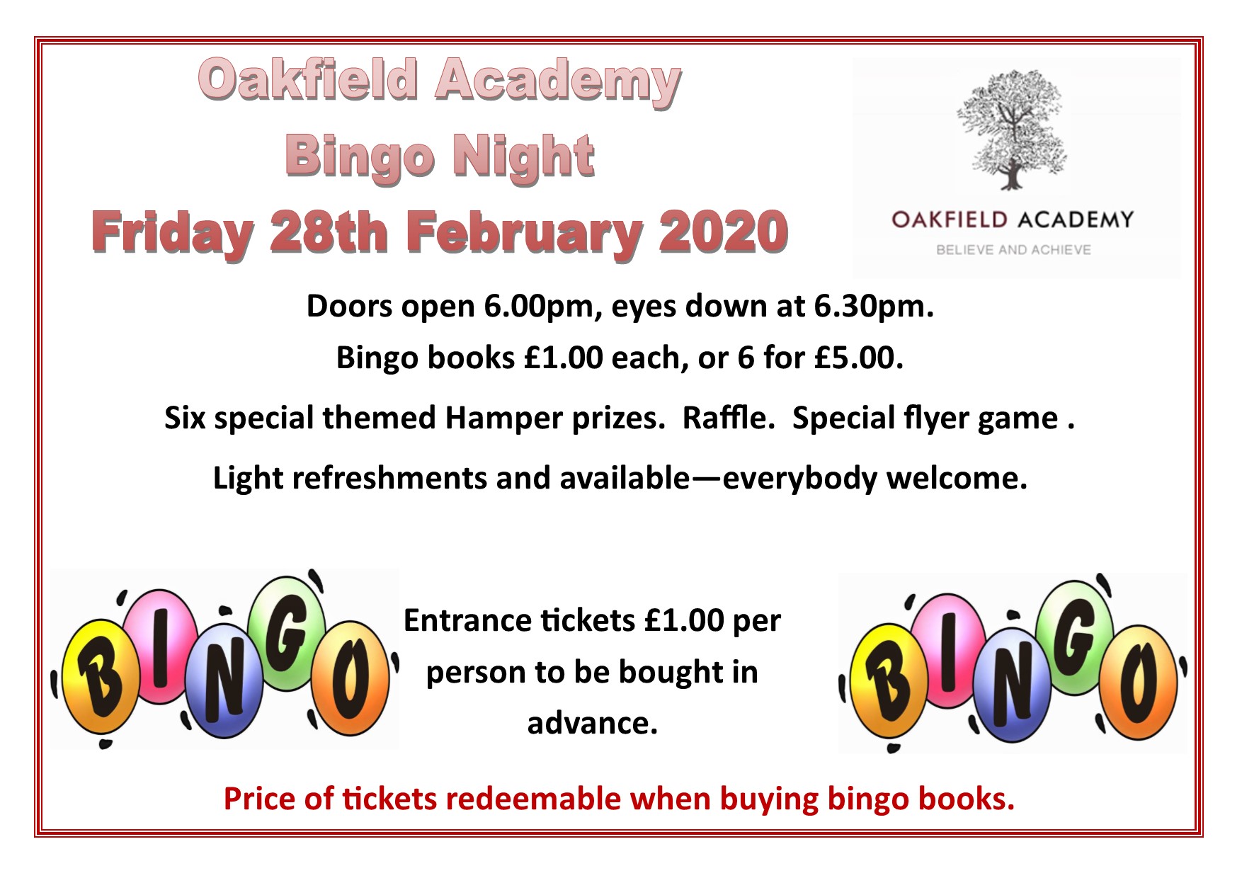 Image of Bingo- Oakfield Academy Fundraisers