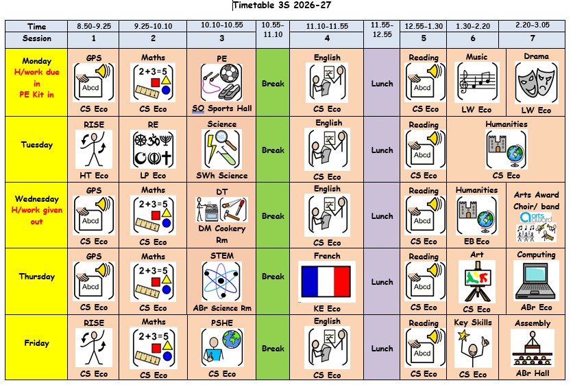 Image of 3S Timetable this year
