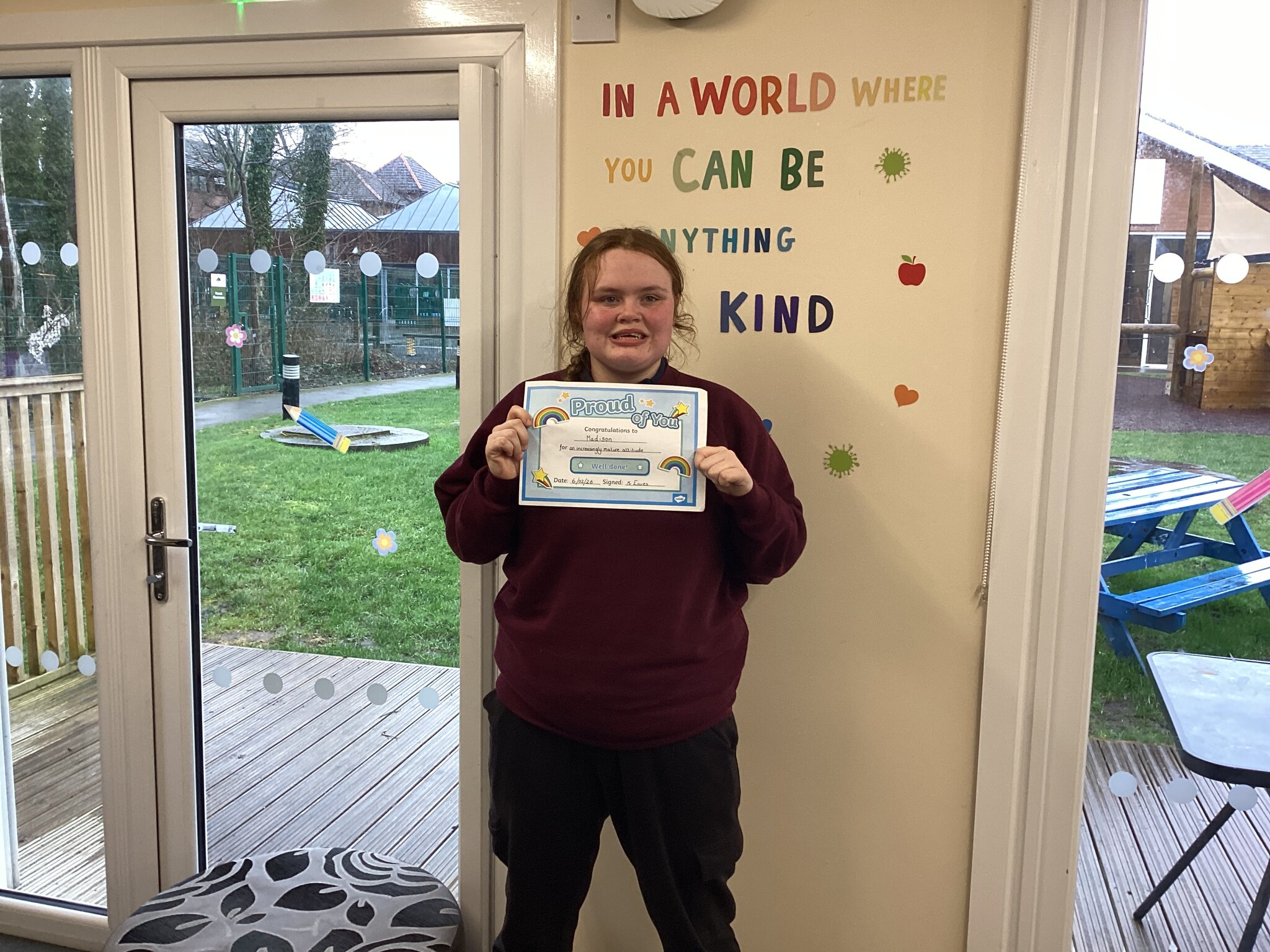  Well done to Madison for having a mature attitude and being awarded achiever of the week!