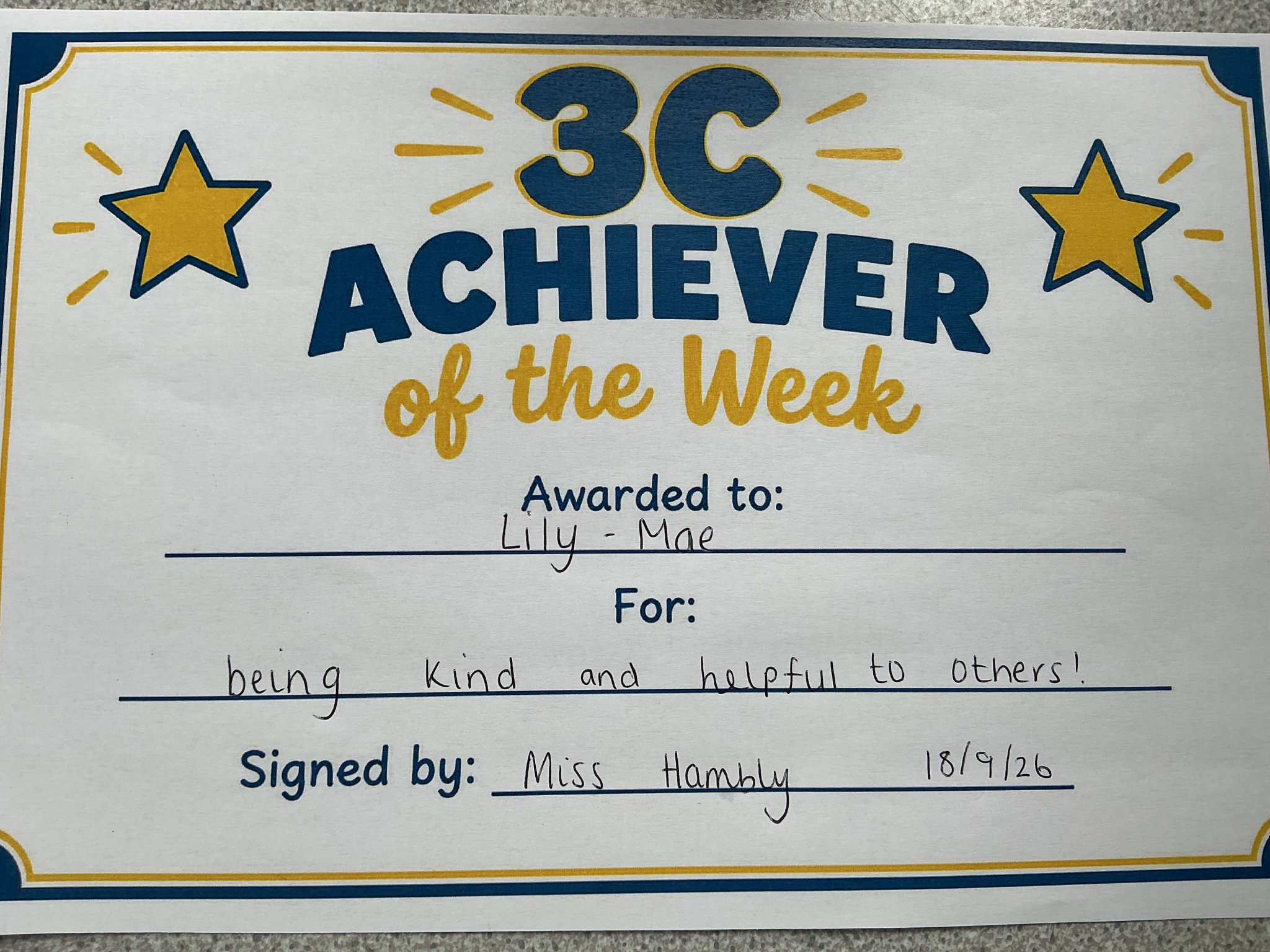 Image of Achiever of the week