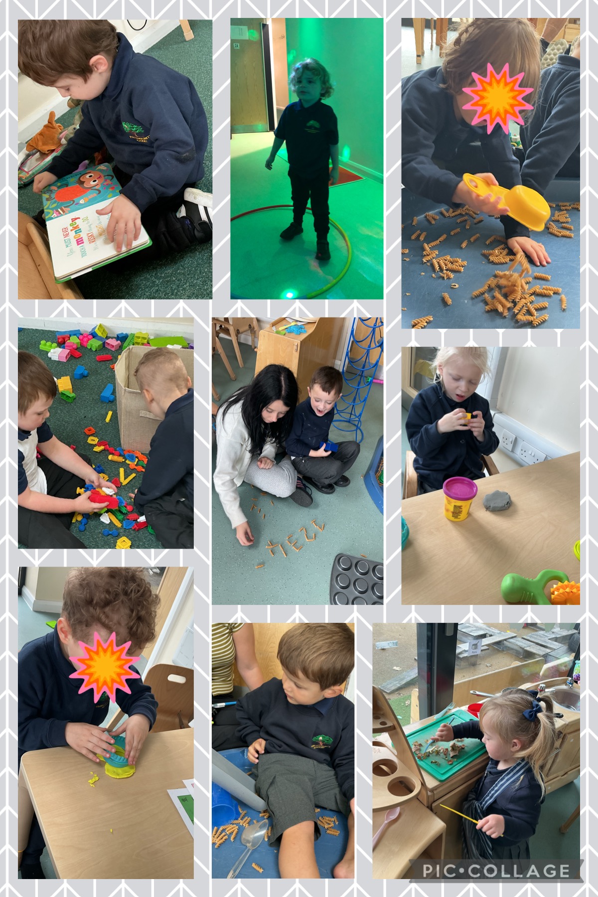 For our first RISE session we explored dry pasta with different tools, used our imagination when plying in the kitchen and had a lot of fun squishing and shaping play dough.
