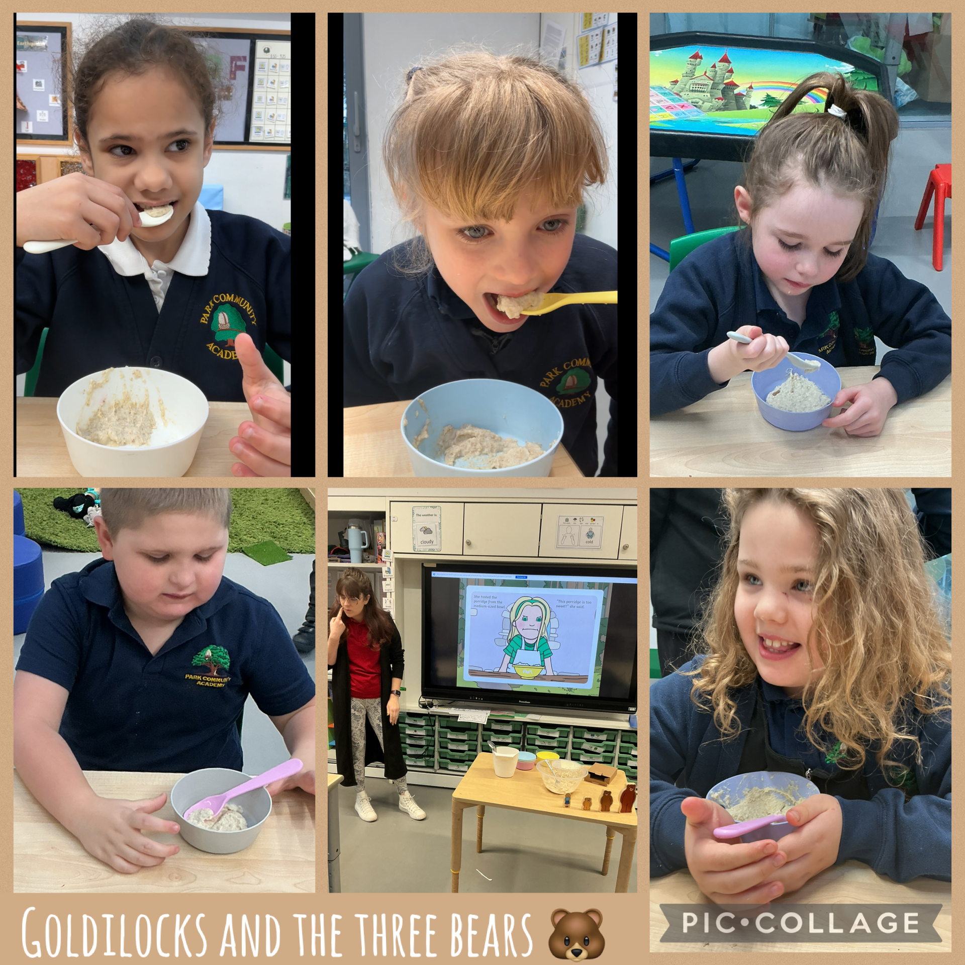 Image of Trying porridge from Goldilocks and the three bears