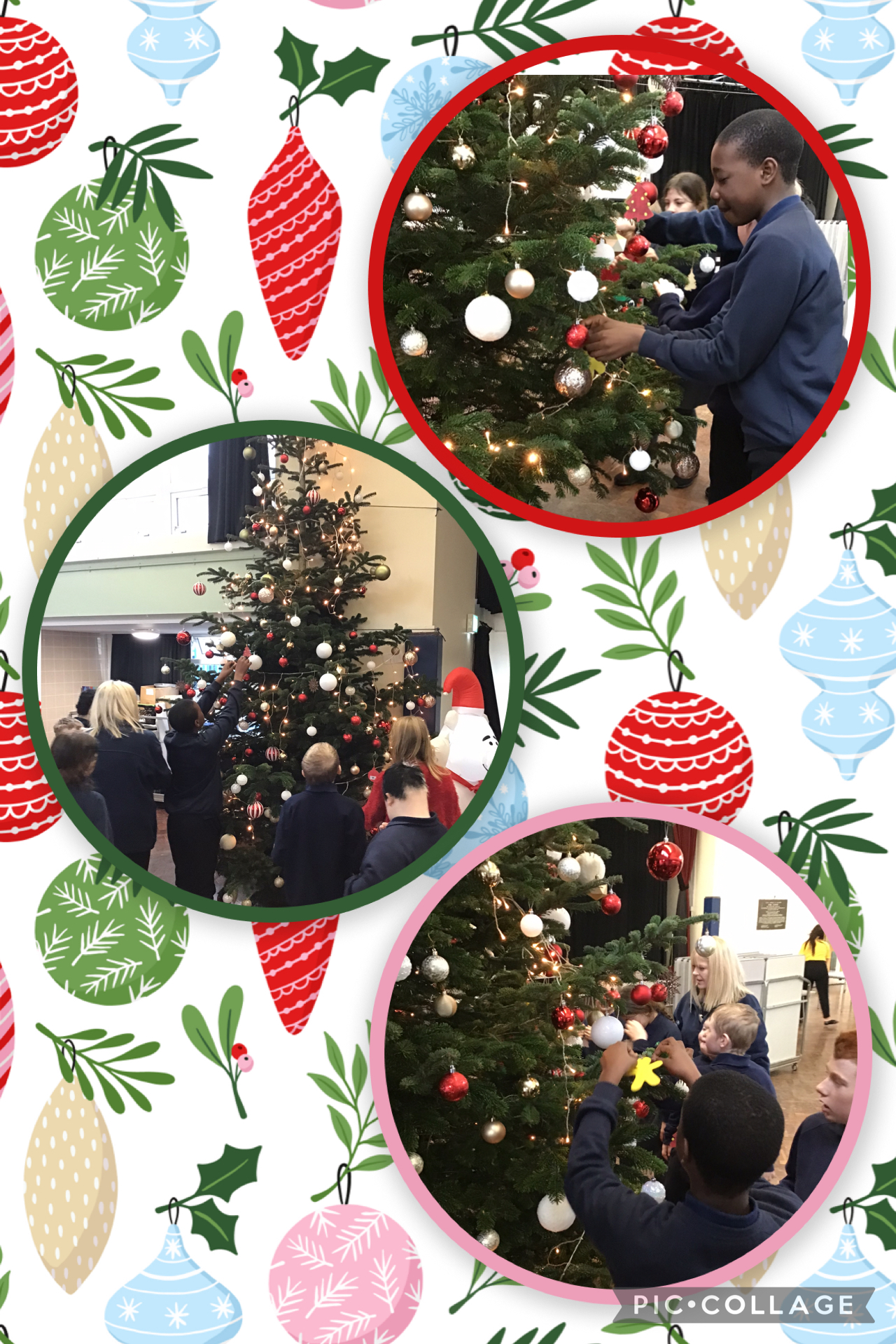 Image of Putting our decorations on the school tree ???? 