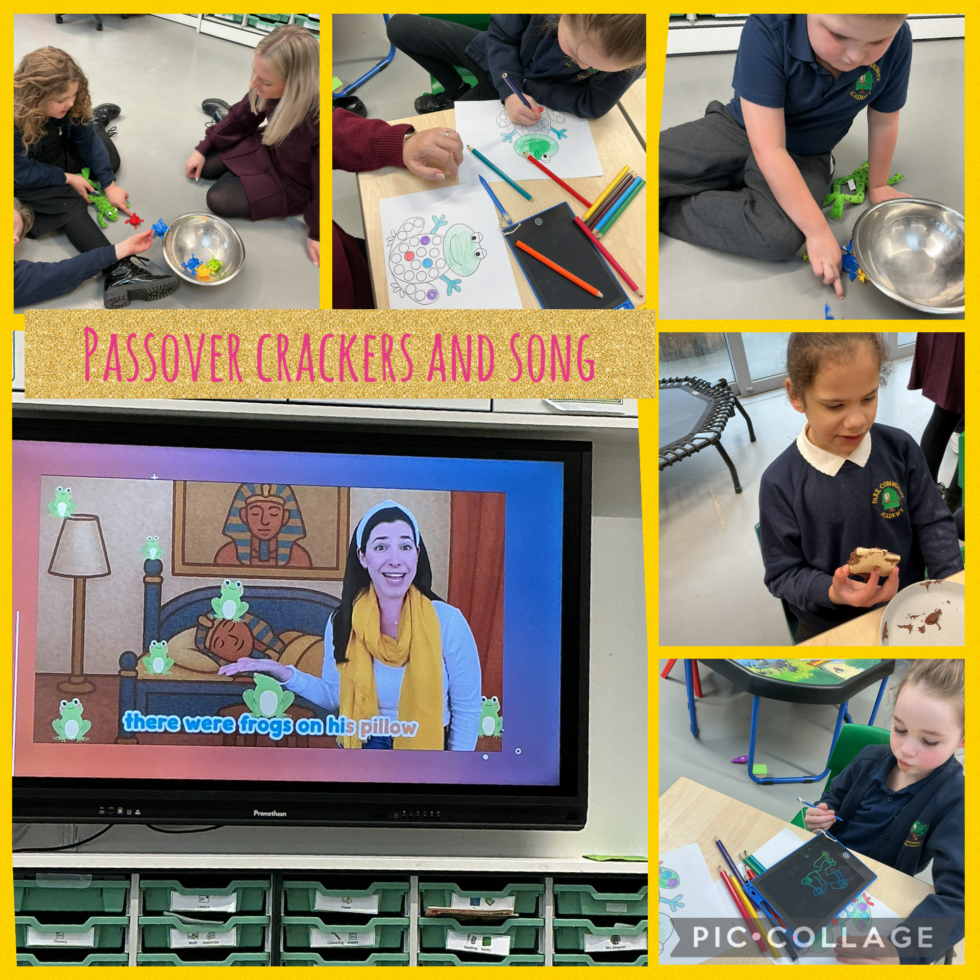 Image of Passover crackers, frog song and games