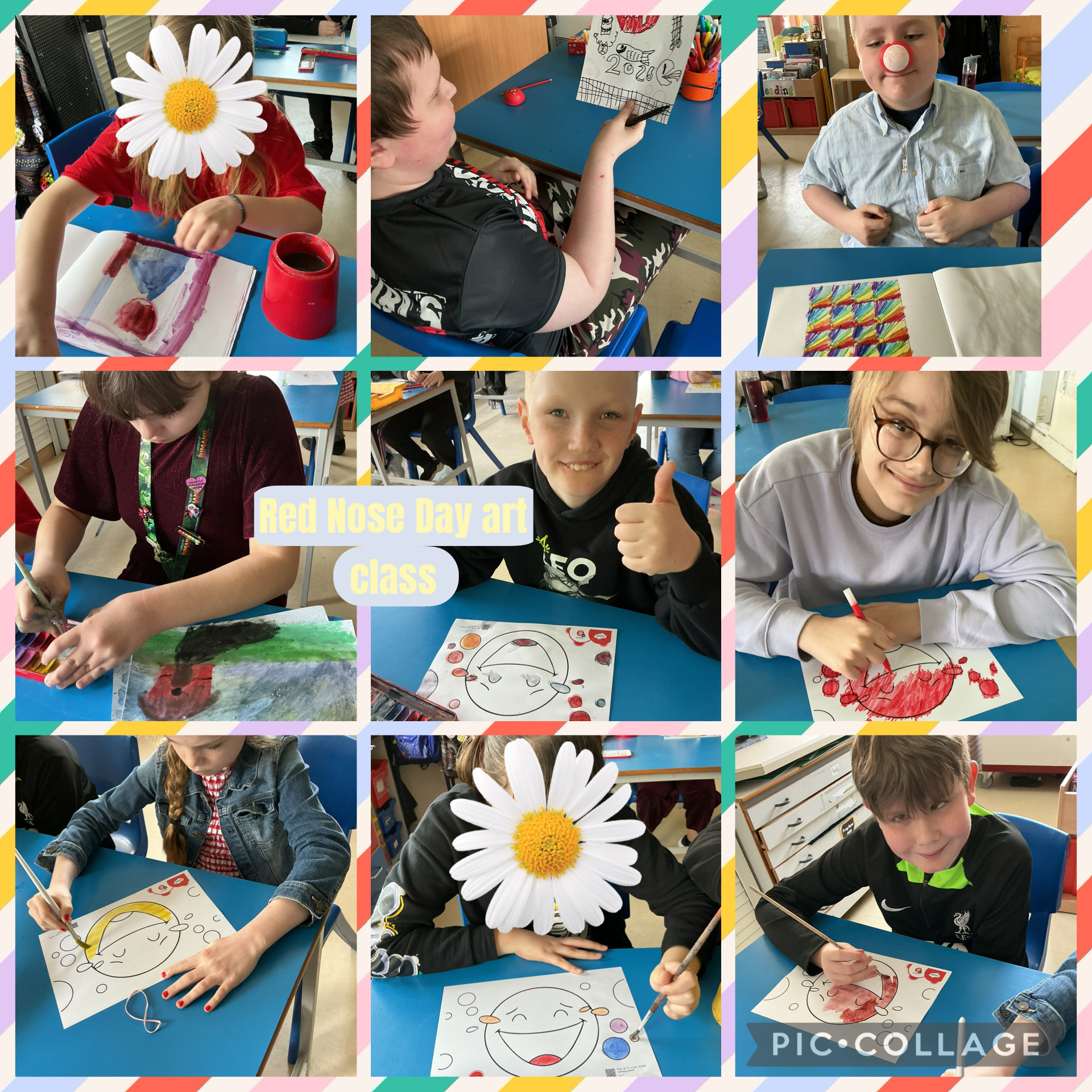 Image of Red Nose Day in art class 