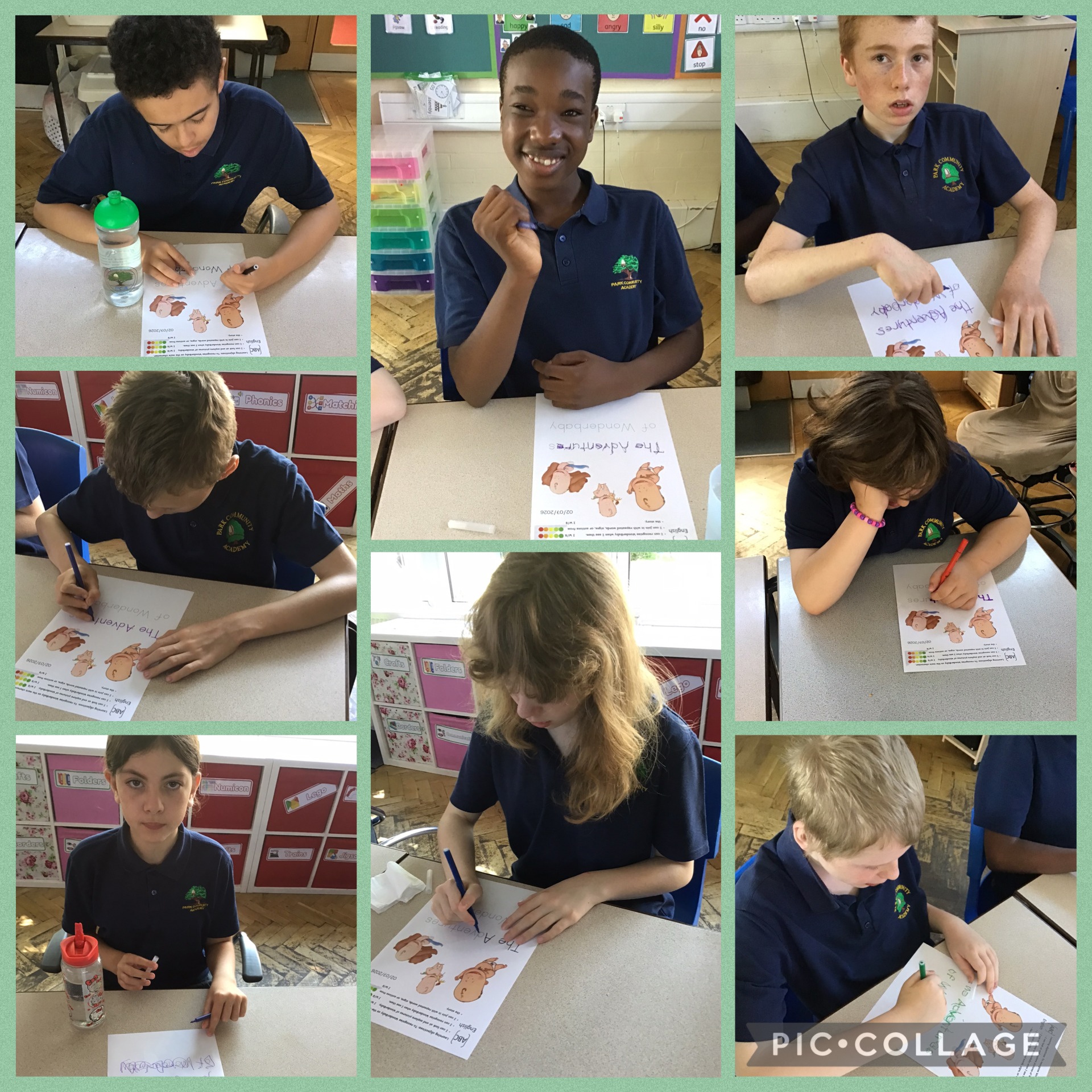 Image of 3T practicing their beautiful writing in English 