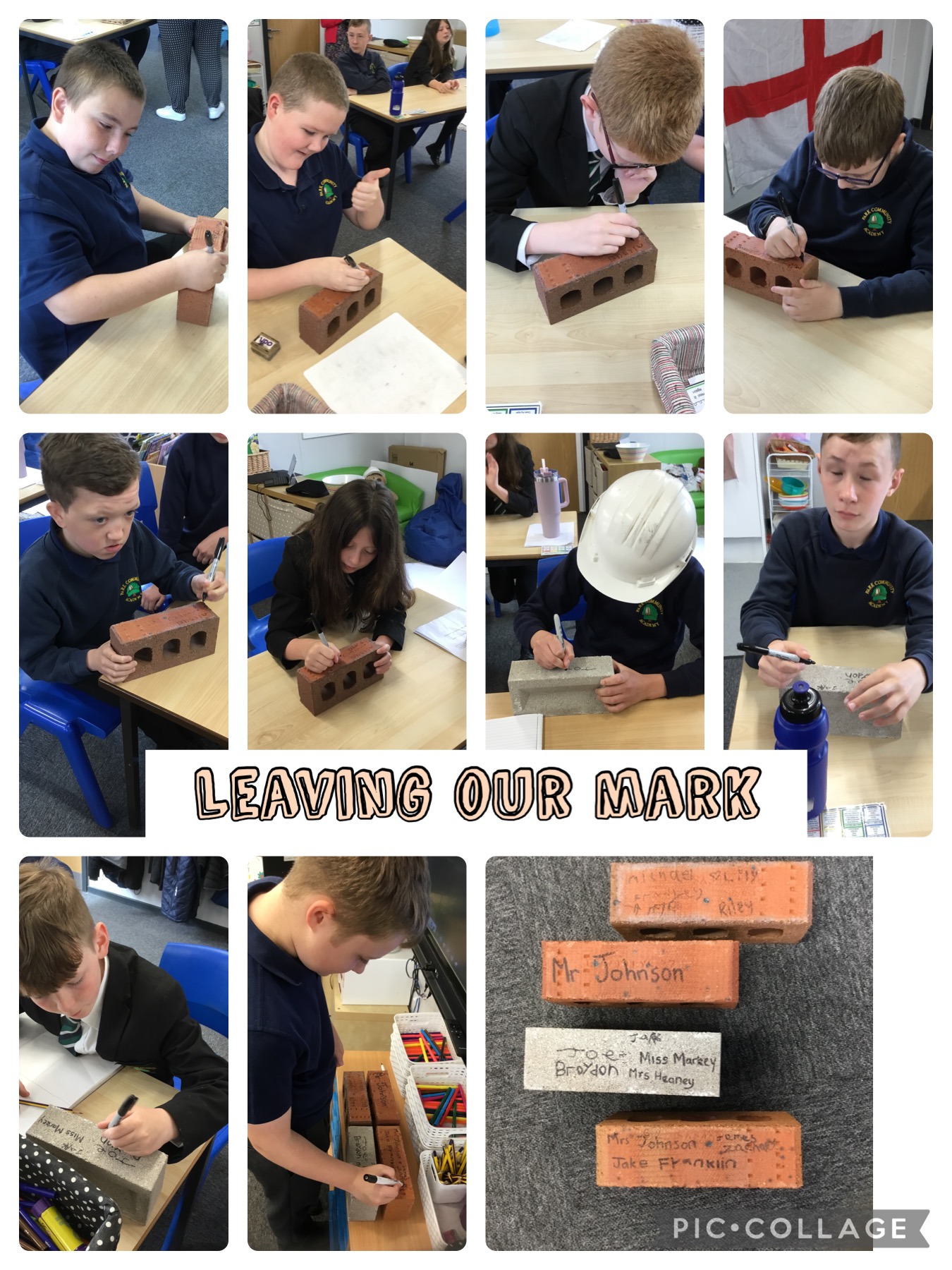 Image of Writing our names on the bricks