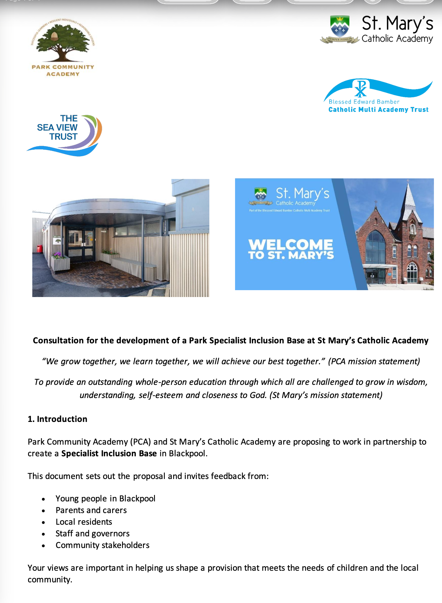 Image of Consultation for the development of a Park Specialist Inclusion Base at St Mary’s Catholic Academy