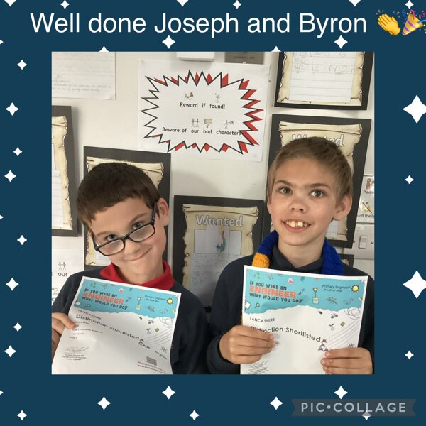 A wonderful achievement for Joseph and Byron. They were both shortlisted in an Engineering competition after designing a playground shelter and were both awarded a DISTINCTION! An amazing achievement for both of you. 