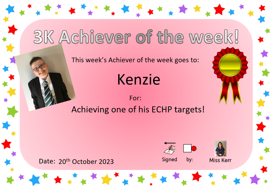 Image of Achiever of the week!!