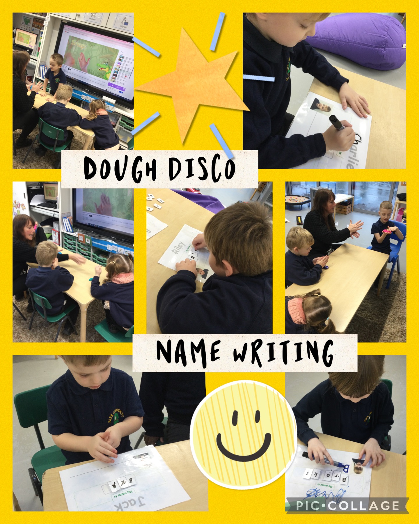 Image of Name writing and dough disco 