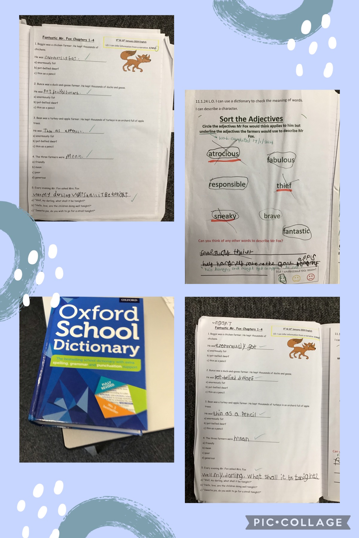 Image of English work using dictionaries. 