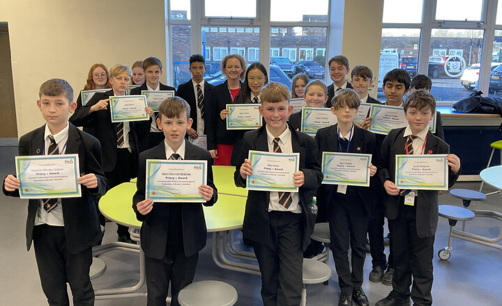 Image of Pupils receive Priory+ Awards from Mr Eastham