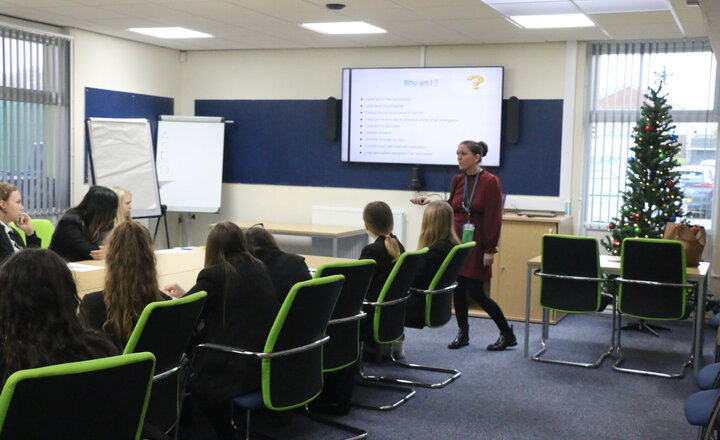 Image of Year 11 childcare pupils talk careers with Preston College