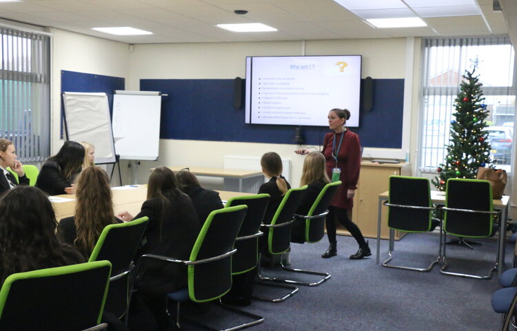 Image of Year 11 childcare pupils talk careers with Preston College