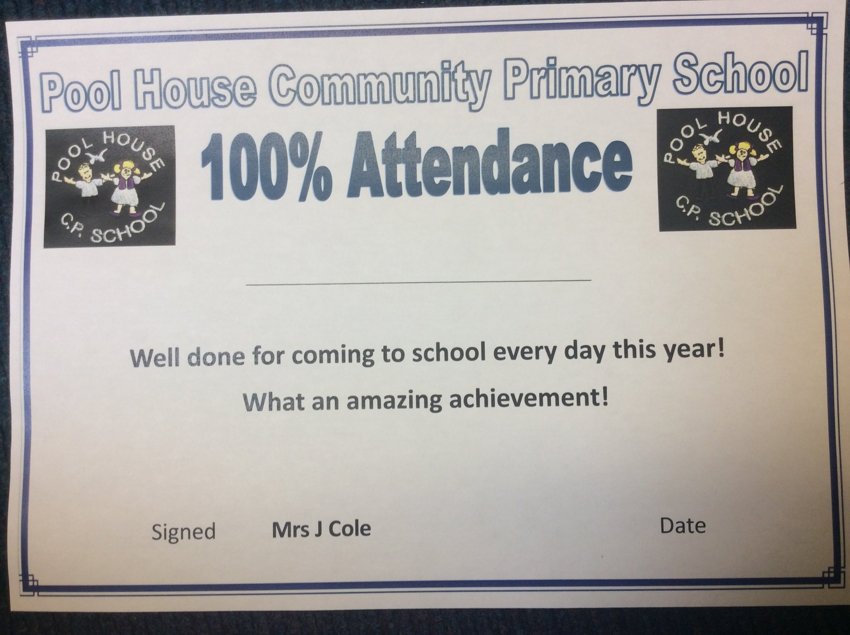Image of 100% attendance certificates