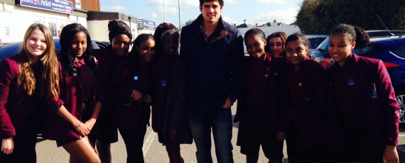 Image of Cricketer Alistair Cook and Year 8 Girls