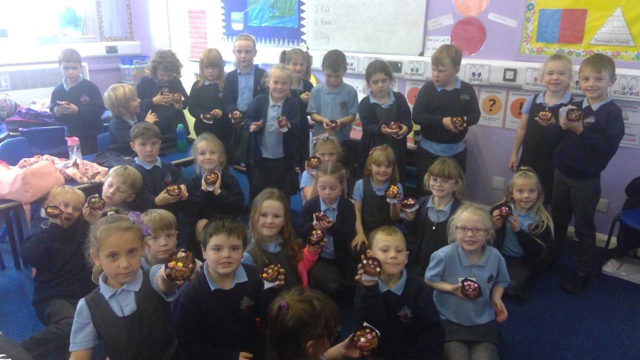 Image of Making chocolate crunchy faces.