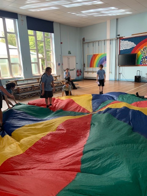 Image of Year 6 having fun with the parachute