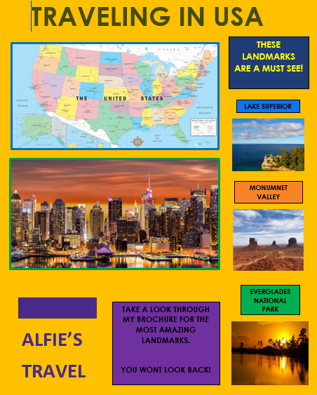 Image of USA travel brochure of physical landmarks.