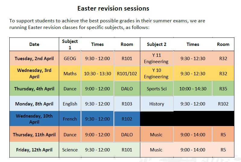 Image of Year 11 Easter Revision Sessions 