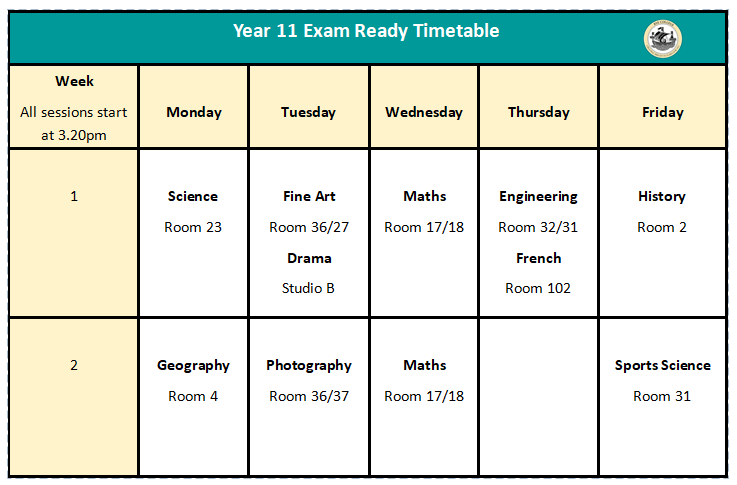 Image of Year 11 Revision Timetable 