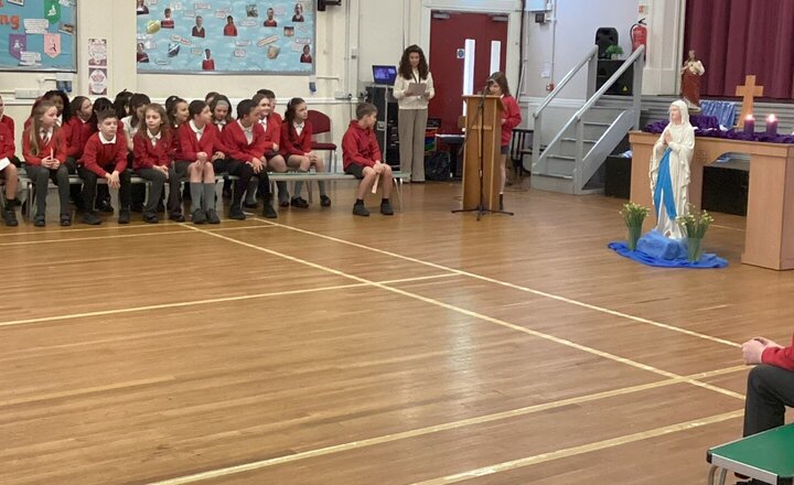 Year 6 students leading the Mother's Day Liturgy to parents, grandparents, carers and more!