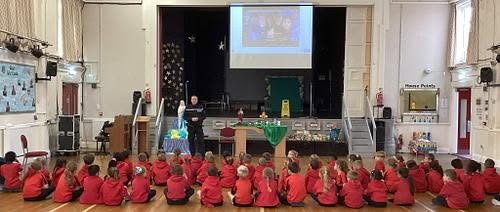 Sacred Heart pupils welcome PC Coggins to help the pupils learn about kindness, respect and inclusion