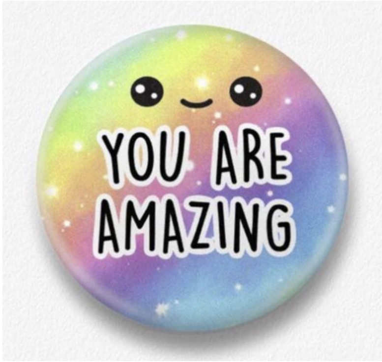 A circular shaped rainbow with a smiley face and the words "You Are Amazing" in the center.
