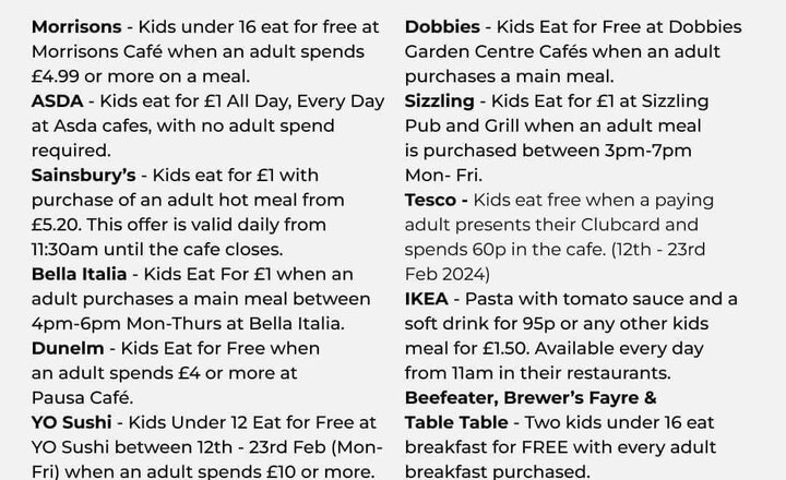 Image of Kids eat for less this half term