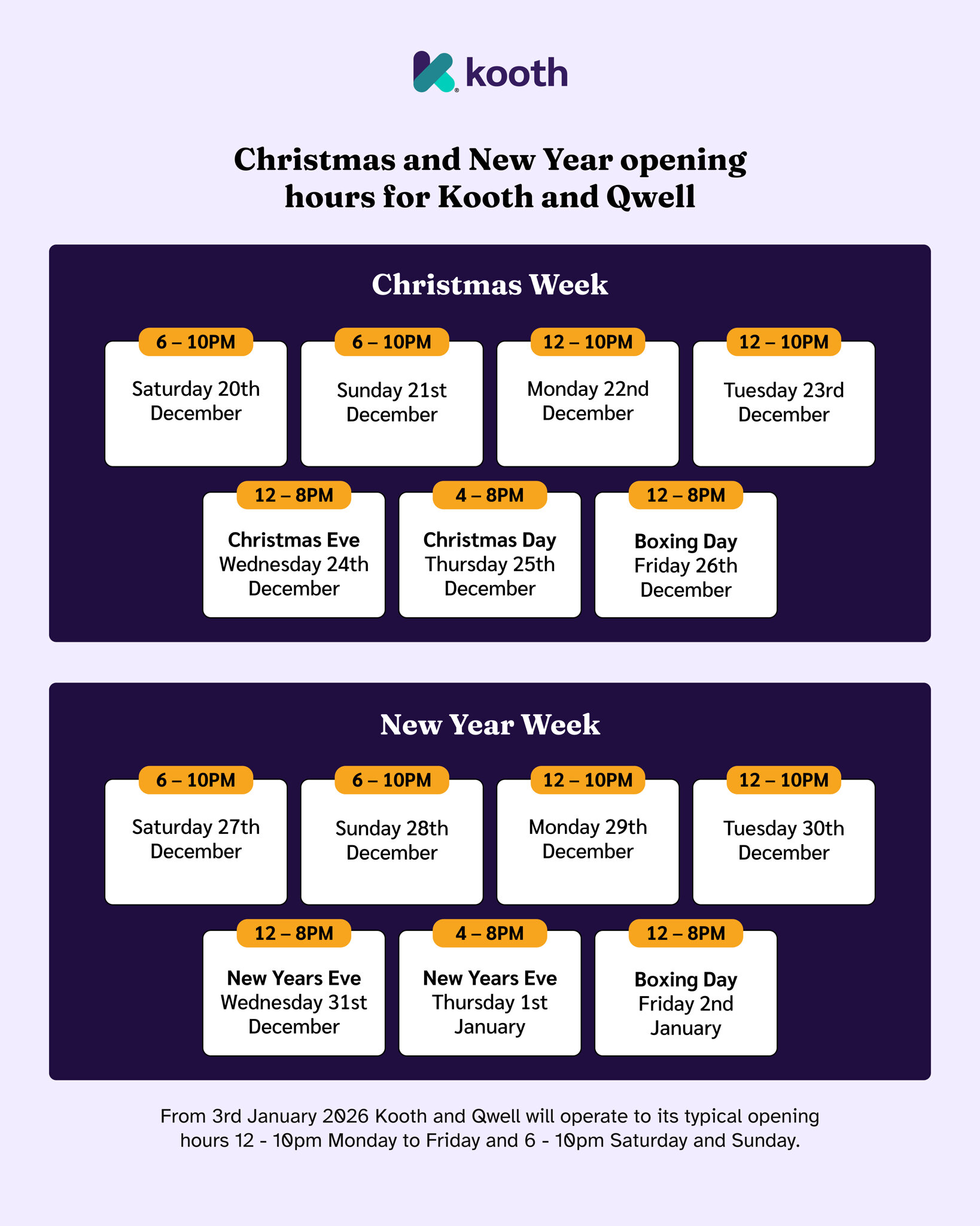 Image of Kooth and Qwell Festive Opening Times