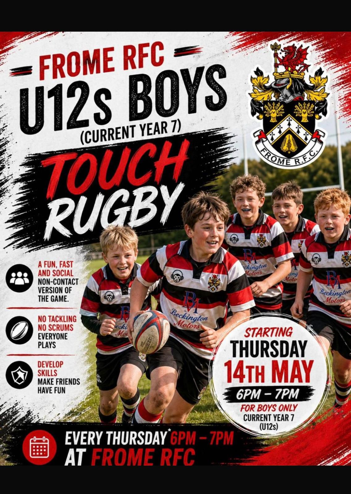 Image of Under 12 Boys Touch Rugby at Frome RFC