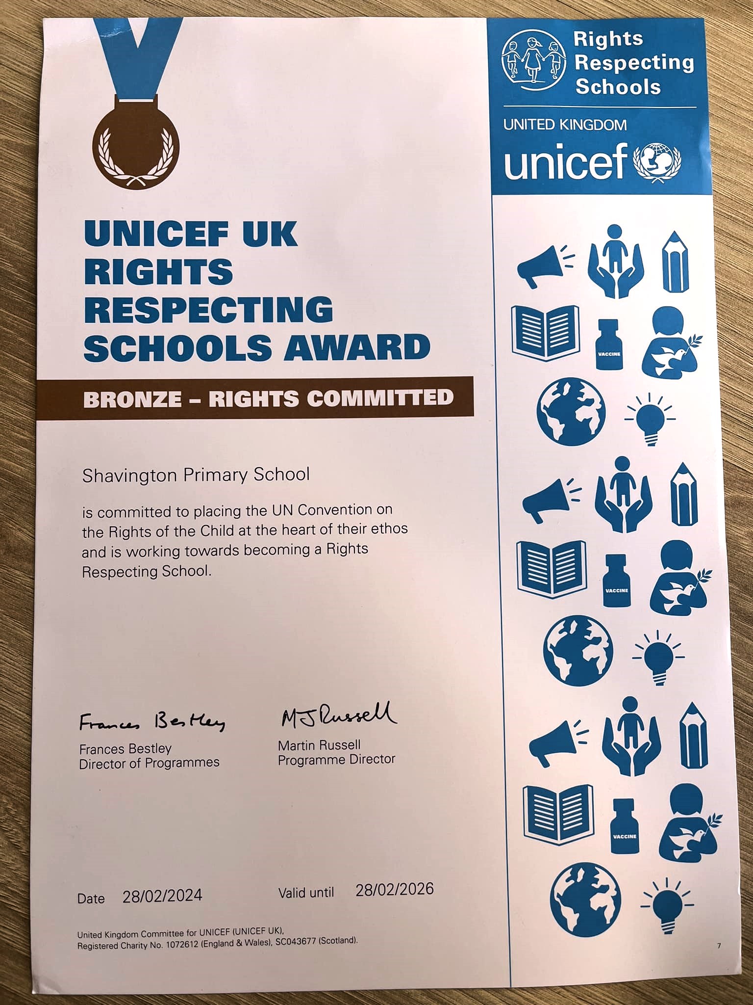 Image of Bronze Award: Rights Respecting School