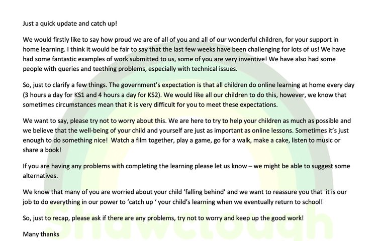 Image of Letter to Parents/Carers