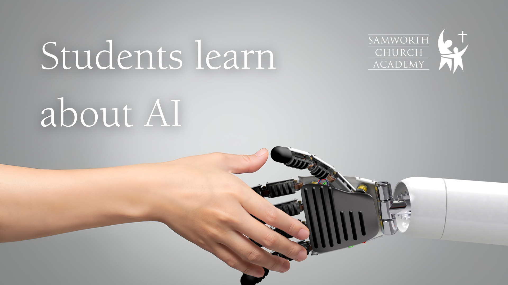 a human hand shakes hands with a robot hand