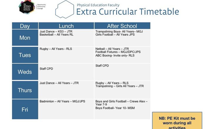 Image of Extra Curricular Timetable