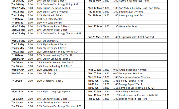 Image of GCSE Exam Timetable 2023