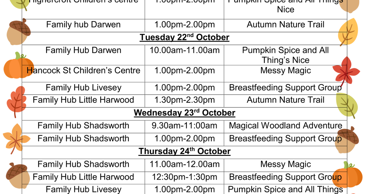 Free October half term activities St. Aidan’s Primary School A