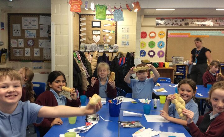 Image of Faith Week - Day 1. We focused on Judaism and their traditions. We had a brilliant time getting hands-on to mix, knead, and braid our own delicious Challah bread for Shabbat!