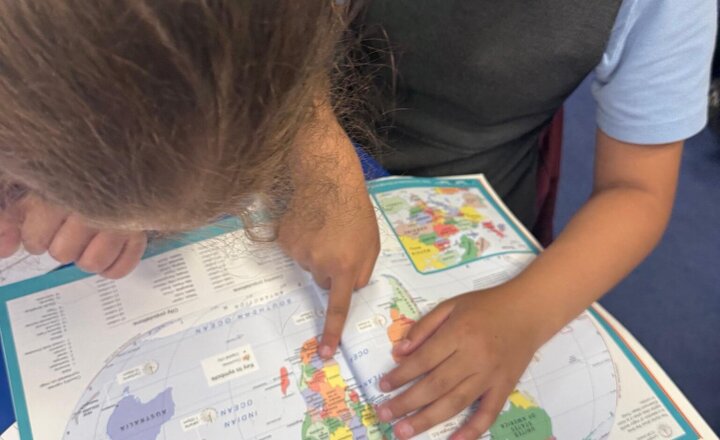 Image of We have had a brilliant afternoon looking at our atlases finding Zambia, the capital city and Livingstone. Ask us all about where this is and what we can do there.