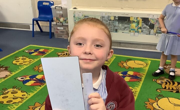 Image of In the next lesson, we looked at length and we compared using the words longer and shorter. We used our oracy to talk about the objects we had found in the classroom.