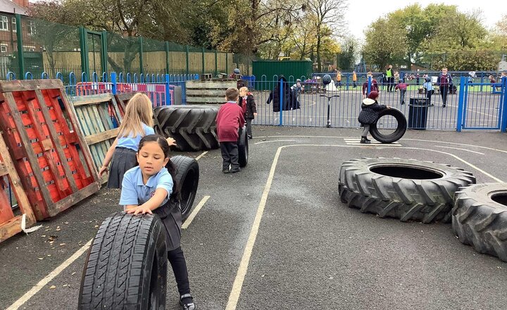 Image of Fun rolling the tyres.