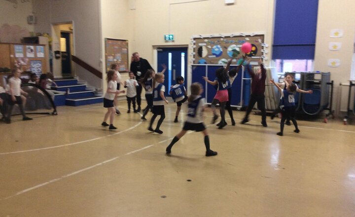 Image of Continuing to work on our dodgeball skills in PE with Sam.