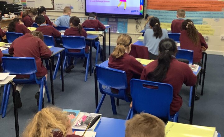 Image of Today the children had a Move and Learn session from Blackburn Rovers. First they learnt about what physical activity is before having a PE lesson.