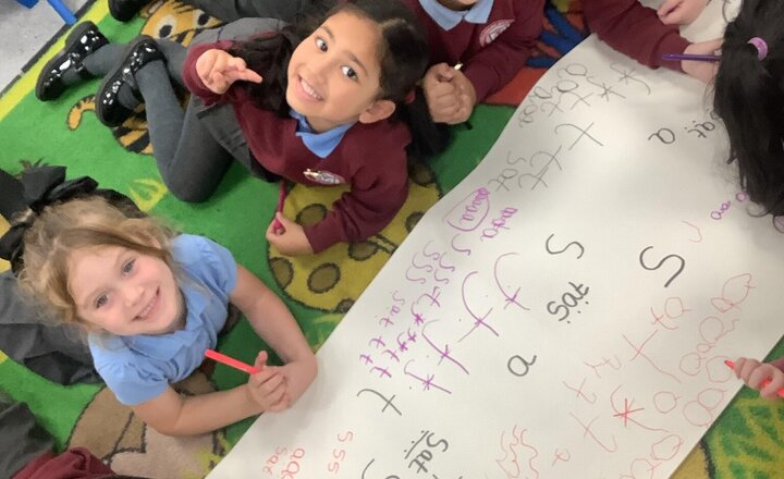 Image of We are having lots of fun at our Pen Party, writing our ‘t’ sound and also the word ‘sat’ !!