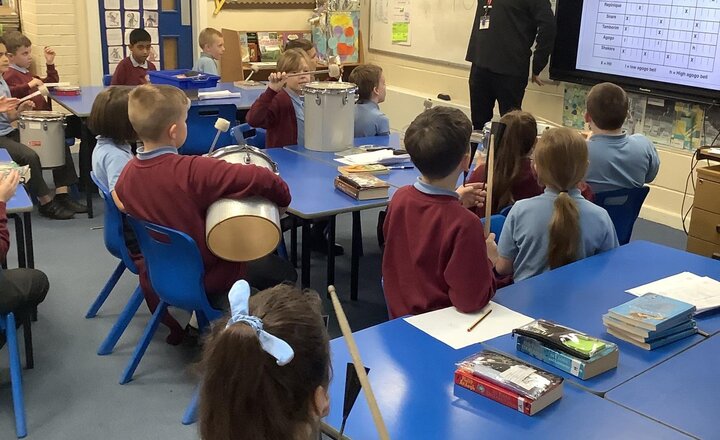 Image of This half term in our music lessons, we are focusing on playing the Samba Drums.